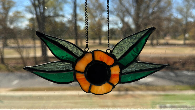 Traditional Tattoo-Style Flower Handmade Stained Glass Suncatcher - (7 Inch) - FREE SHIPPING