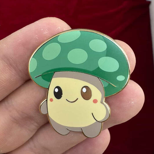 Green Mushroom Sproutling 1.5" Enamel Pin and Sticker