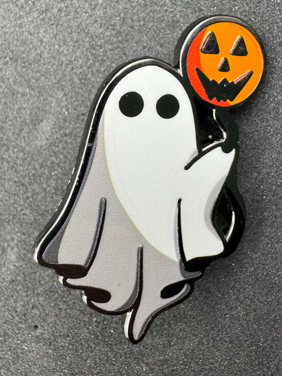 Ghost with Pumpkin Balloon Enamel Pin AVAILABLE NOW!
