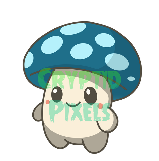 Blue Mushroom Sproutling 1.5&quot; Enamel Pin and Sticker