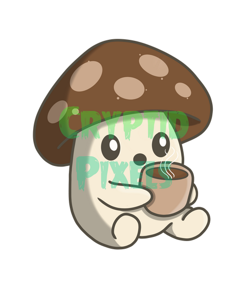 Mushroom Sproutling With Coffee Enamel Pin / Sticker
