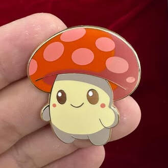 Red Mushroom Sproutling 1.5" Enamel Pin and Sticker