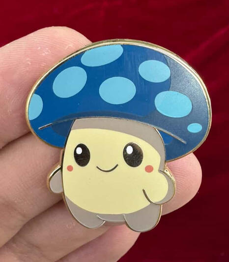 Blue Mushroom Sproutling 1.5" Enamel Pin and Sticker