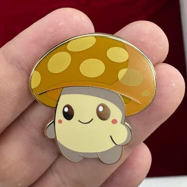 Orange Mushroom Sproutling 1.5" Enamel Pin and Sticker