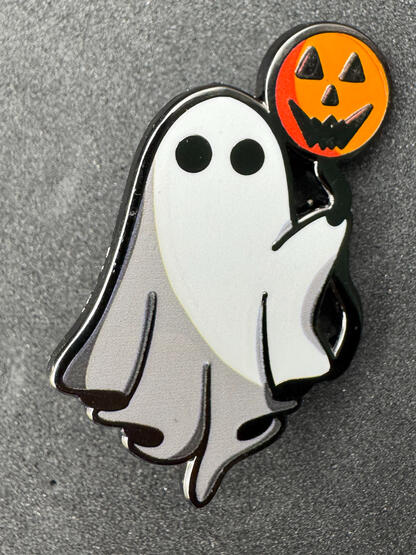 Ghost with Pumpkin Balloon Enamel Pin AVAILABLE NOW!