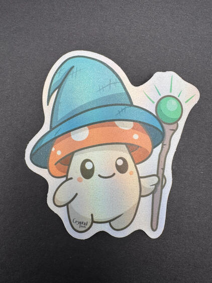 Mushroom Wizard Sproutling Holographic Sticker - 3"