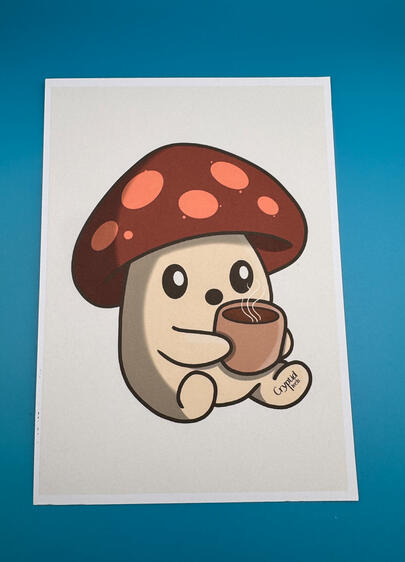Coffee Mushroom Sproutling 5x7 Art Print